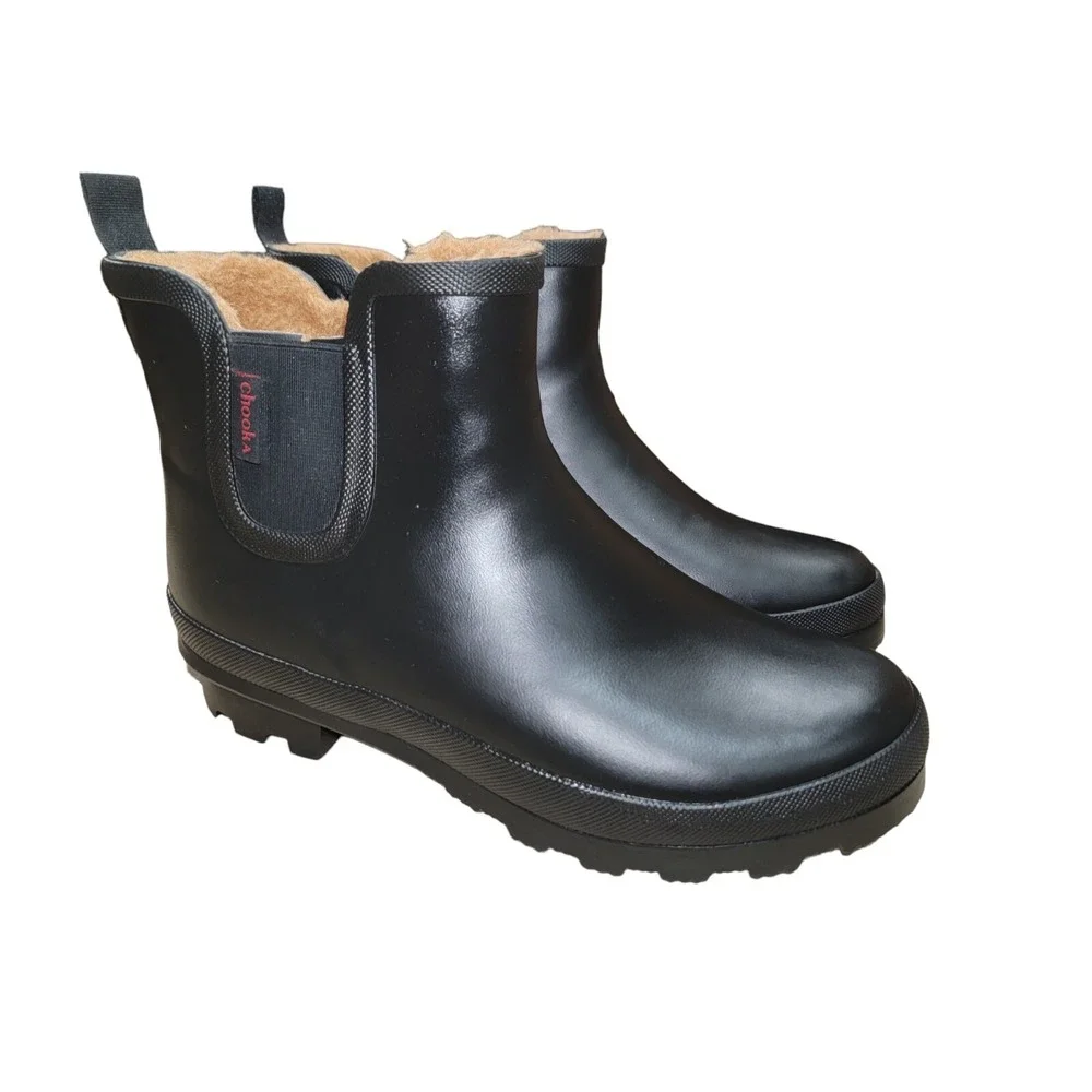 Chooka Boots Women's 8 Delridge Plush Chelsea Chukka Waterproof‎ Faux Fur Black